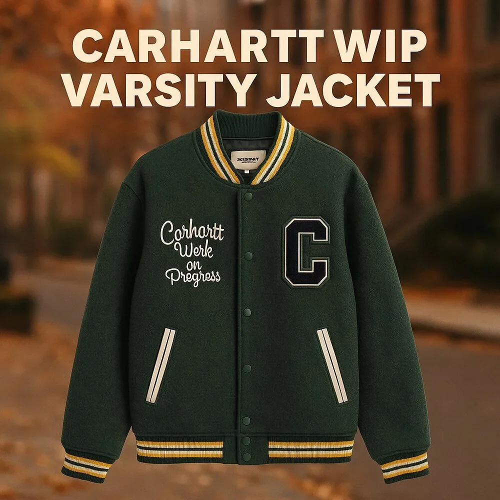 ✨ Carhartt WIP Pembroke Varsity Jacket – Embroidered Wool Letterman – Size XL ✨ - Picture 1 of 11